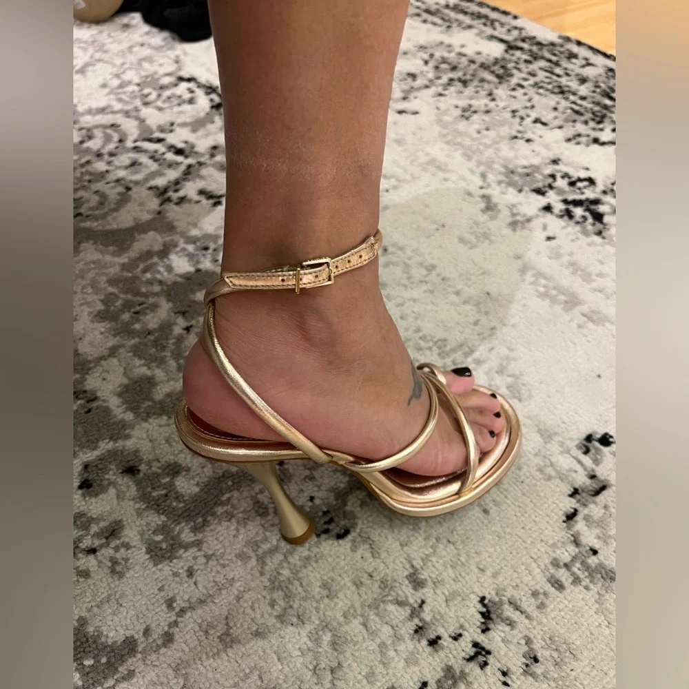 SCHUTZ Metallic Gold Strappy Sandals - Picture 7 of 15